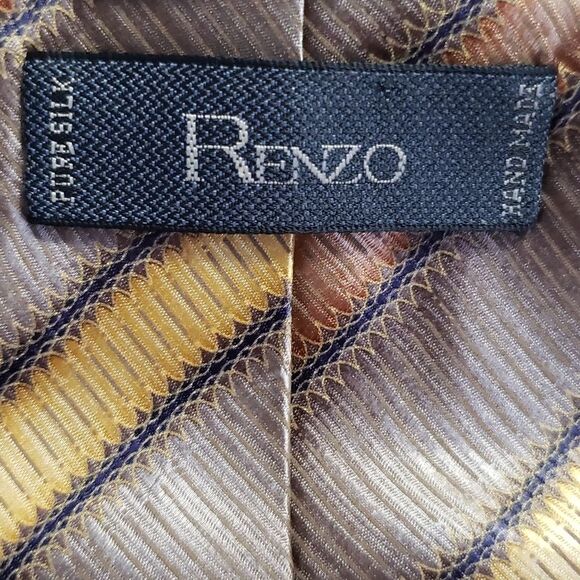 Renzo Tie Handmade 100% Silk Striped Extra Long - Picture 2 of 4